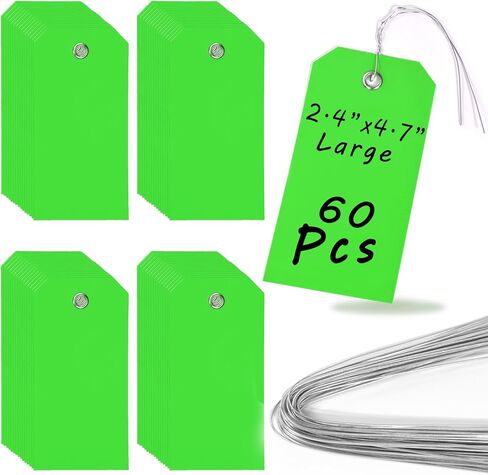 60pcs علامات الشحن البلاستيكية مع روابط سلكية - علامات شنق مقاومة للماء للفراغات لوضع العلامات ، 4 3/4 "× 2 3/8" - مثالية للمعدات في الهواء الطلق ، وأجزاء السيارات ، والأمتعة ، والجراج والمخزون in Kuwait