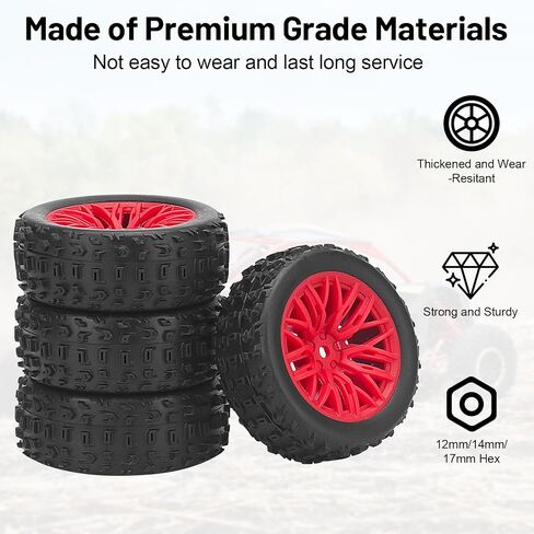 4pcs عجلات وإطارات RC ، إطارات Car Daitoku 12mm Hex RC لـ Arrma 1/14 2S Typhon Grom (النمط B) - الأحمر in Saudi Arabia