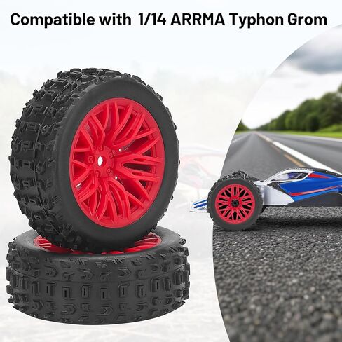 4pcs عجلات وإطارات RC ، إطارات Car Daitoku 12mm Hex RC لـ Arrma 1/14 2S Typhon Grom (النمط B) - الأحمر in Saudi Arabia