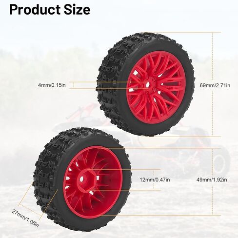 4pcs عجلات وإطارات RC ، إطارات Car Daitoku 12mm Hex RC لـ Arrma 1/14 2S Typhon Grom (النمط B) - الأحمر in Saudi Arabia