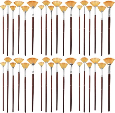 42 PCS فرش الطلاء مروحة ، فرشاة فنان محترفة مجموعة فرشاة نايلون نايلون شعر مقبض خشبي طويل للفنانين in Saudi Arabia