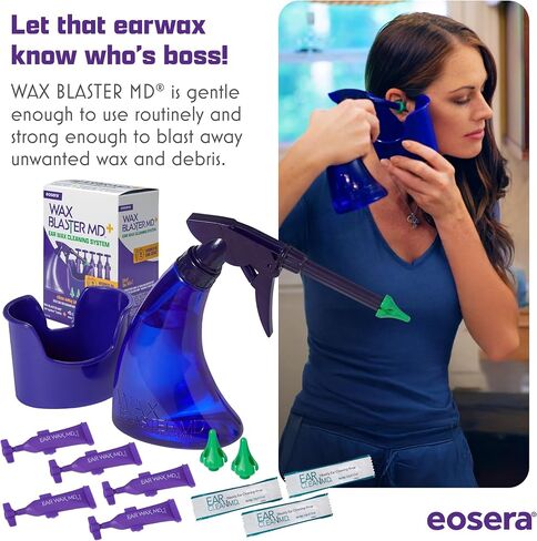مجموعة EOSERA Wax Blaster MD - الحل الكامل لتنظيف الأذن مع قطرات شمع الأذن MD | ري لطيف للأذن للتنظيف الروتيني | نتائج مثبتة في علاج واحد فقط in Saudi Arabia