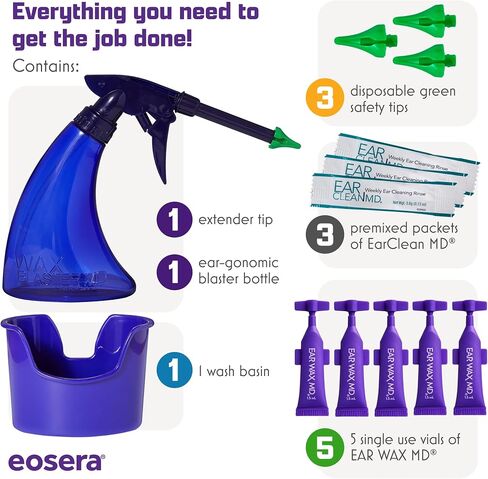 مجموعة EOSERA Wax Blaster MD - الحل الكامل لتنظيف الأذن مع قطرات شمع الأذن MD | ري لطيف للأذن للتنظيف الروتيني | نتائج مثبتة في علاج واحد فقط in Saudi Arabia