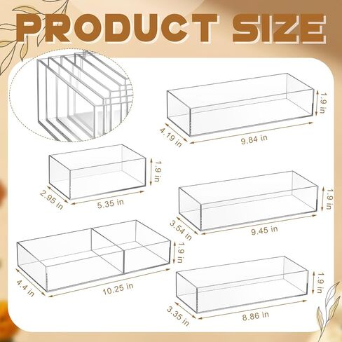 5 Pack Acrylic Desk Drawer Organizer, Makeup Drawer Organizer Trays, Storage Bins for Makeup, Jewelry, Gadgets for Kitchen, Bedroom, Bathroom, Office in Saudi Arabia