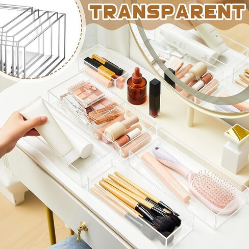 5 Pack Acrylic Desk Drawer Organizer, Makeup Drawer Organizer Trays, Storage Bins for Makeup, Jewelry, Gadgets for Kitchen, Bedroom, Bathroom, Office in Saudi Arabia
