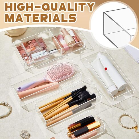 5 Pack Acrylic Desk Drawer Organizer, Makeup Drawer Organizer Trays, Storage Bins for Makeup, Jewelry, Gadgets for Kitchen, Bedroom, Bathroom, Office in Saudi Arabia