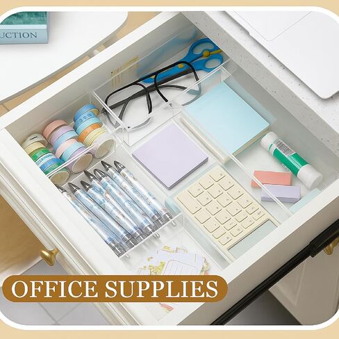 5 Pack Acrylic Desk Drawer Organizer, Makeup Drawer Organizer Trays, Storage Bins for Makeup, Jewelry, Gadgets for Kitchen, Bedroom, Bathroom, Office in Saudi Arabia