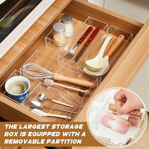 5 Pack Acrylic Desk Drawer Organizer, Makeup Drawer Organizer Trays, Storage Bins for Makeup, Jewelry, Gadgets for Kitchen, Bedroom, Bathroom, Office in Saudi Arabia