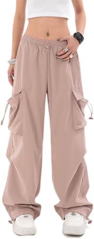 Baggy Parachute Pants for Womens Wide Leg Cargo Pants Y2k with Pockets Boyfriend Harajuku Streetwear Goth in Kuwait