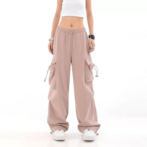 Baggy Parachute Pants for Womens Wide Leg Cargo Pants Y2k with Pockets Boyfriend Harajuku Streetwear Goth in Kuwait