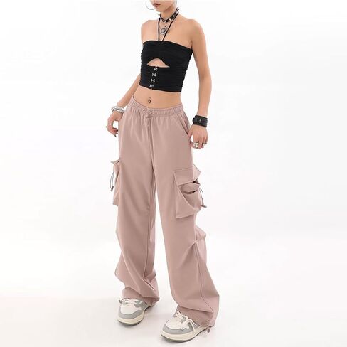 Baggy Parachute Pants for Womens Wide Leg Cargo Pants Y2k with Pockets Boyfriend Harajuku Streetwear Goth in Kuwait