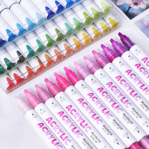 Kander 12 Colors Dual Tip Acrylic Paint Markers, Gray and Black Color — Extra Fine & Soft Brush Pen Set with Direct Ink Flow for Sketching, Detailing, Coloring on Wood, Canvas, Rock, Glass, DIY Crafts in Saudi Arabia