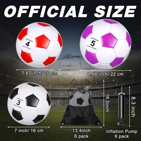 Ceenna 6 Pcs Spring Sports Soccer Ball Bulk with Pump Bag Official Size Outside Sport Soccer Ball Machine Stitched Ball for Training Practice Game in Kuwait