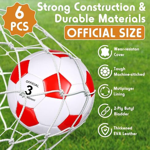 Ceenna 6 Pcs Spring Sports Soccer Ball Bulk with Pump Bag Official Size Outside Sport Soccer Ball Machine Stitched Ball for Training Practice Game in Kuwait