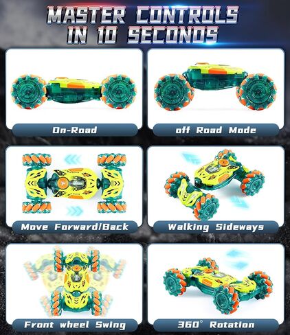 سيارة تحكم عن بعد لفتة Alpha ، سيارة RC Stunt مع 360 درجة تقلب 2.4 جيجا هرتز 4WD لعبة التحكم عن بعد مع أضواء موسيقى عيد الميلاد هدية للأولاد 5 6 7 8-12 سنة in Kuwait