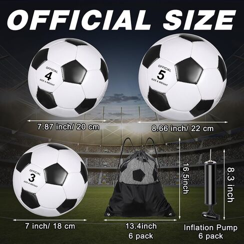 Ceenna 6 Pcs Spring Sports Soccer Ball Bulk with Pump Bag Official Size Outside Sport Soccer Ball Machine Stitched Ball for Training Practice Game in Kuwait