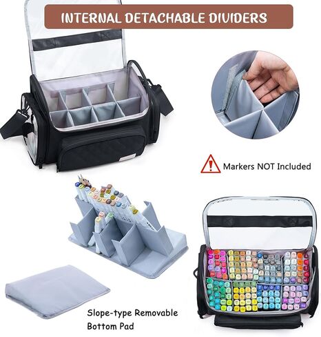 Large Marker Organizer Case Holds 200-300 Markers | Art Marker Storage Bag with Removable Dividers & Clear Top for Artists, Crafters & Travel - Pen, Pencil Alcohol Marker Holder - Art Supply in Saudi Arabia