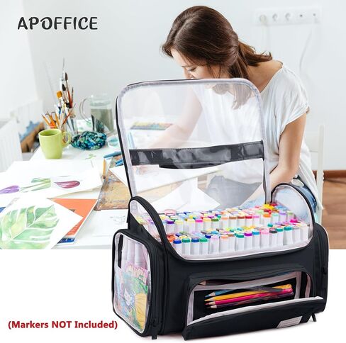 Large Marker Organizer Case Holds 200-300 Markers | Art Marker Storage Bag with Removable Dividers & Clear Top for Artists, Crafters & Travel - Pen, Pencil Alcohol Marker Holder - Art Supply in Saudi Arabia