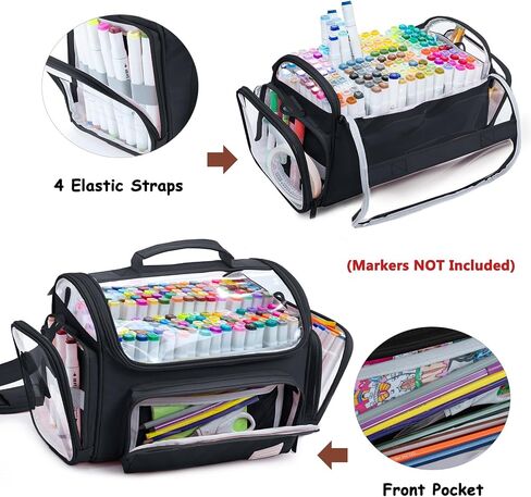 Large Marker Organizer Case Holds 200-300 Markers | Art Marker Storage Bag with Removable Dividers & Clear Top for Artists, Crafters & Travel - Pen, Pencil Alcohol Marker Holder - Art Supply in Saudi Arabia