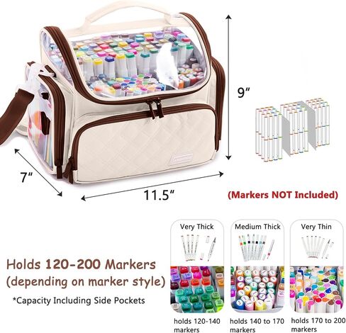 Large Marker Organizer Case Holds 200-300 Markers | Art Marker Storage Bag with Removable Dividers & Clear Top for Artists, Crafters & Travel - Pen, Pencil Alcohol Marker Holder - Art Supply in Saudi Arabia