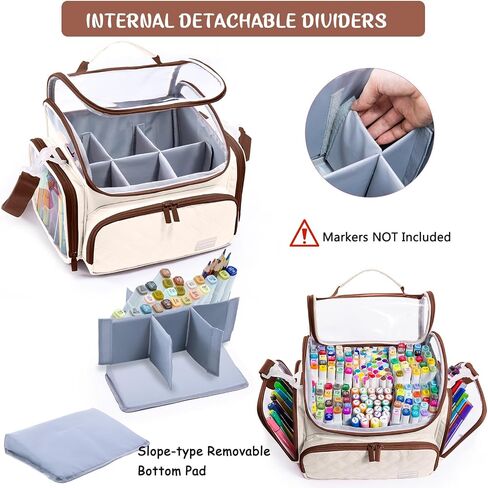 Large Marker Organizer Case Holds 200-300 Markers | Art Marker Storage Bag with Removable Dividers & Clear Top for Artists, Crafters & Travel - Pen, Pencil Alcohol Marker Holder - Art Supply in Saudi Arabia