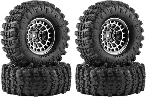 GLOBACT 1.3" Wheels Tires Set Offset -3.75mm Beadlock Wheels for Axial SCX24 AX24 TRX4M Upgrade 1/18 1/24 RC Crawler Parts (Black) in Saudi Arabia