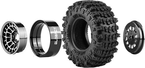 GLOBACT 1.3" Wheels Tires Set Offset -3.75mm Beadlock Wheels for Axial SCX24 AX24 TRX4M Upgrade 1/18 1/24 RC Crawler Parts (Black) in Saudi Arabia