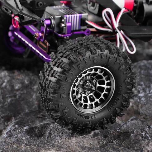 GLOBACT 1.3" Wheels Tires Set Offset -3.75mm Beadlock Wheels for Axial SCX24 AX24 TRX4M Upgrade 1/18 1/24 RC Crawler Parts (Black) in Saudi Arabia