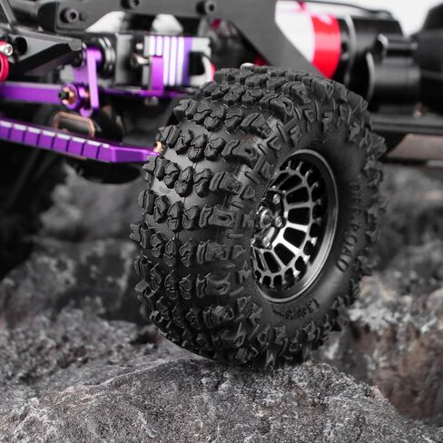 GLOBACT 1.3" Wheels Tires Set Offset -3.75mm Beadlock Wheels for Axial SCX24 AX24 TRX4M Upgrade 1/18 1/24 RC Crawler Parts (Black) in Saudi Arabia