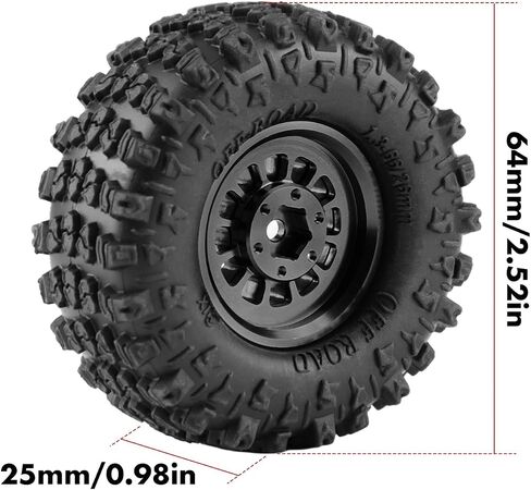 GLOBACT 1.3" Wheels Tires Set Offset -3.75mm Beadlock Wheels for Axial SCX24 AX24 TRX4M Upgrade 1/18 1/24 RC Crawler Parts (Black) in Saudi Arabia