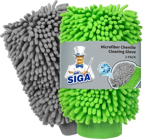 MR.SIGA Premium Microfiber Soft Chenille Car Wash Mitt, Pack of 2, Blue & Yellow in Kuwait