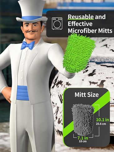 MR.SIGA Premium Microfiber Soft Chenille Car Wash Mitt, Pack of 2, Blue & Yellow in Kuwait