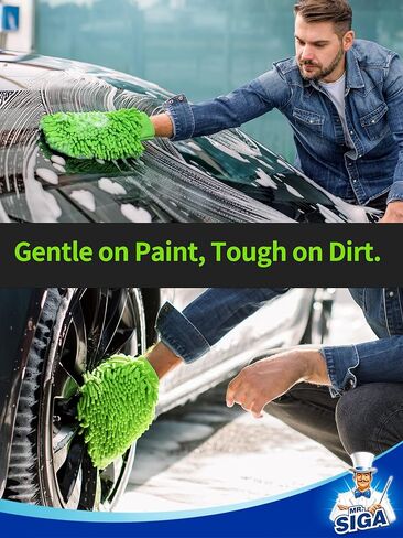 MR.SIGA Premium Microfiber Soft Chenille Car Wash Mitt, Pack of 2, Blue & Yellow in Kuwait