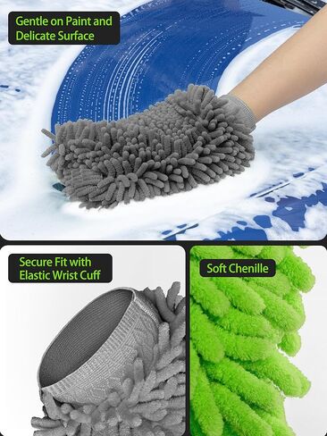 MR.SIGA Premium Microfiber Soft Chenille Car Wash Mitt, Pack of 2, Blue & Yellow in Kuwait