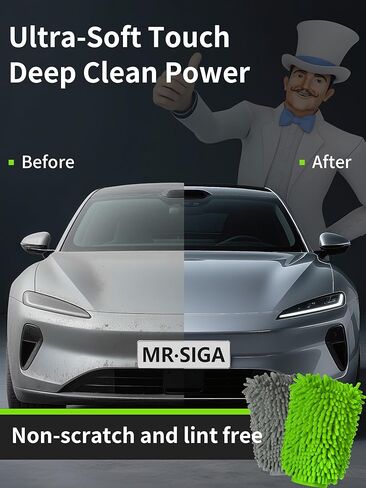 MR.SIGA Premium Microfiber Soft Chenille Car Wash Mitt, Pack of 2, Blue & Yellow in Kuwait