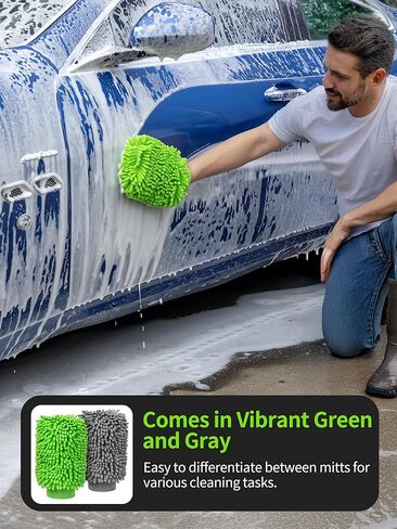 MR.SIGA Premium Microfiber Soft Chenille Car Wash Mitt, Pack of 2, Blue & Yellow in Kuwait