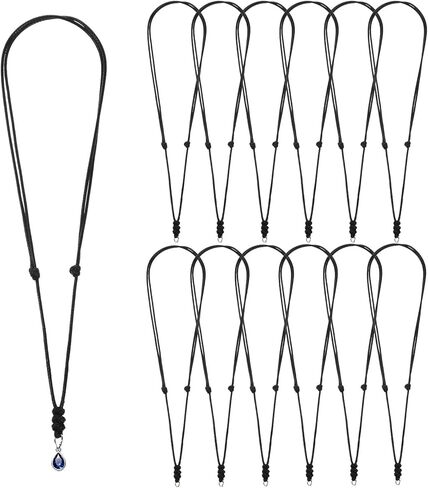12 PCS Vintage Black Necklace Cord, Adjustable Black Rope Necklace for Men, Double Knotted Craft PU Leather Necklaces Rope Cord with Metal Ring for Hanging Pendants in Kuwait