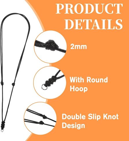 12 PCS Vintage Black Necklace Cord, Adjustable Black Rope Necklace for Men, Double Knotted Craft PU Leather Necklaces Rope Cord with Metal Ring for Hanging Pendants in Kuwait