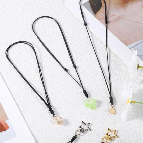 12 PCS Vintage Black Necklace Cord, Adjustable Black Rope Necklace for Men, Double Knotted Craft PU Leather Necklaces Rope Cord with Metal Ring for Hanging Pendants in Kuwait