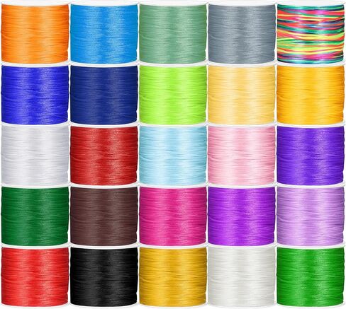 25 Rolls Nylon Thread for Beading, 1.5 mm Multicolor Silky Satin Cord Polyester Bracelet String for Macrame Crafts, Necklaces, Kumihimo, Lanyards, DIY Projects, Jewelry Making Supplies (30 Yards/Roll) in Saudi Arabia