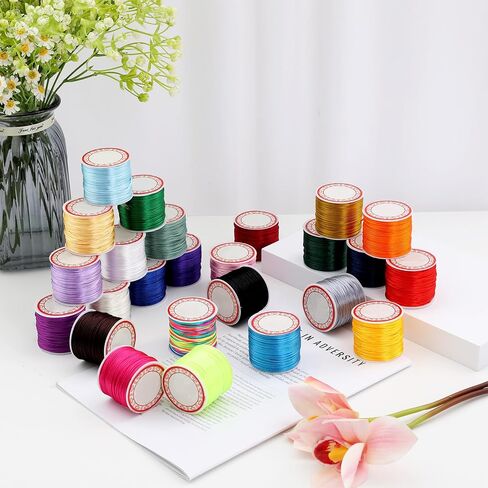 25 Rolls Nylon Thread for Beading, 1.5 mm Multicolor Silky Satin Cord Polyester Bracelet String for Macrame Crafts, Necklaces, Kumihimo, Lanyards, DIY Projects, Jewelry Making Supplies (30 Yards/Roll) in Saudi Arabia