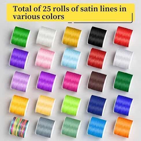25 Rolls Nylon Thread for Beading, 1.5 mm Multicolor Silky Satin Cord Polyester Bracelet String for Macrame Crafts, Necklaces, Kumihimo, Lanyards, DIY Projects, Jewelry Making Supplies (30 Yards/Roll) in Saudi Arabia