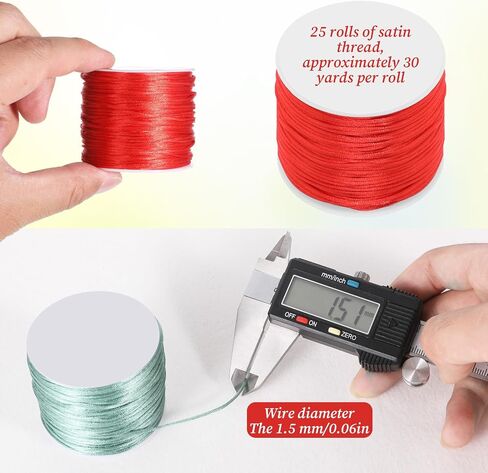 25 Rolls Nylon Thread for Beading, 1.5 mm Multicolor Silky Satin Cord Polyester Bracelet String for Macrame Crafts, Necklaces, Kumihimo, Lanyards, DIY Projects, Jewelry Making Supplies (30 Yards/Roll) in Saudi Arabia