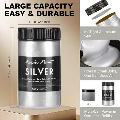 300ml Gold Metallic Acrylic Paint, Non Toxic Waterproof Gold Metallic Acrylic Paint for Fabric, Leather, Ceramic, Canvas, Rocks, Metal, Plastic, Glass in Saudi Arabia