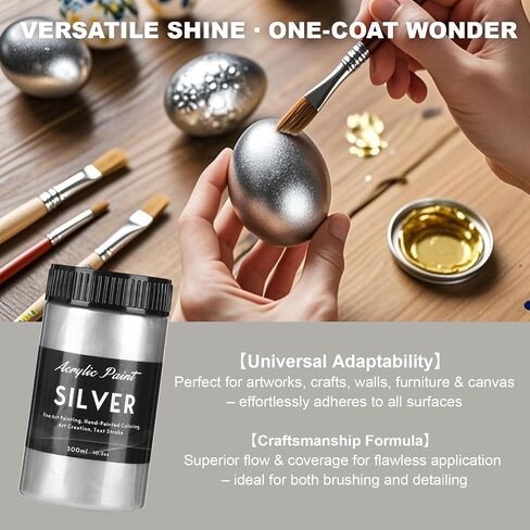 300ml Gold Metallic Acrylic Paint, Non Toxic Waterproof Gold Metallic Acrylic Paint for Fabric, Leather, Ceramic, Canvas, Rocks, Metal, Plastic, Glass in Saudi Arabia