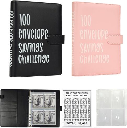 100 Envelopes Money Saving Challenge Binder Budget Planner, Budget Book with Cash Envelopes Savings Challenge, 52 Week Money Saving Challenge Binder, 4 Envelopes Per Page, A Total of 25 Pages in Kuwait