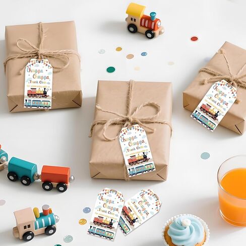 زخرفة عيد ميلاد القطار ، 50pcs أشكر تشو للاحتفال معنا علامات الهدايا الاسم العلامة الصالحة للبنين Chugga Chugga Retro Train 1st 2nd عيد ميلاد اللوازم حفلات استحمام الطفل in Saudi Arabia
