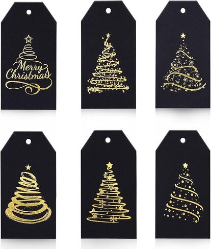 Whaline 120pcs عيد الميلاد ورقة الهدية العلامات العلامات الذهب العصب عشور العصب العلامات الحاضر مع 98 قدم حبل الحبل الشجرة معلقة علامة اسم العلامة العطلة حفلة التغليف تزيين in Saudi Arabia