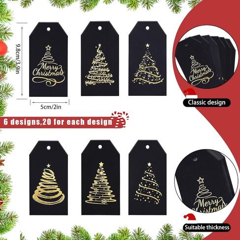 Whaline 120pcs عيد الميلاد ورقة الهدية العلامات العلامات الذهب العصب عشور العصب العلامات الحاضر مع 98 قدم حبل الحبل الشجرة معلقة علامة اسم العلامة العطلة حفلة التغليف تزيين in Saudi Arabia