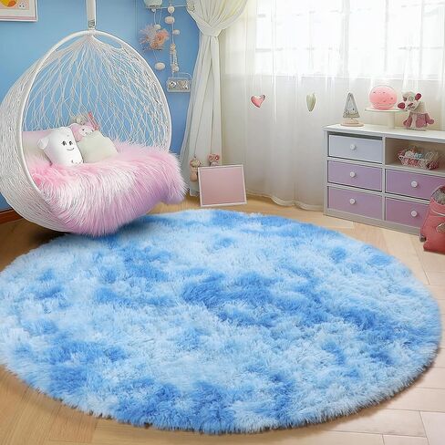 PAGISOFE Round Area Rug,4'X4',Fluffy Rugs for Bedroom, Rugs for girls/boys Room,Fuzzy Rugs for Nursery Playroom,Circle Rugs for Kids Room,Shag Carpet Rugs for Reading Nook,Furry Rugs for Baby,Rainbow in Saudi Arabia